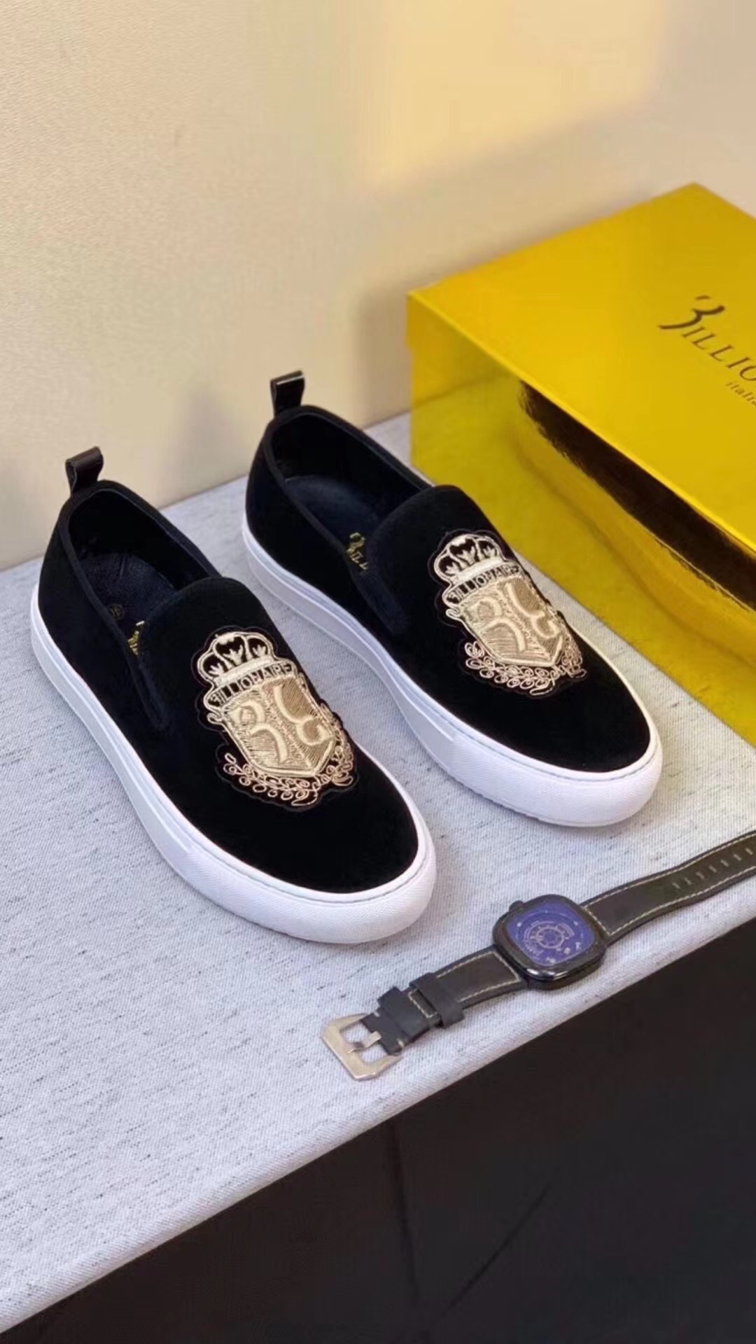 3illionaire Men's Black Embroidered Slip-On Sneakers - Size 38-44 2 i1681873872 4292 0