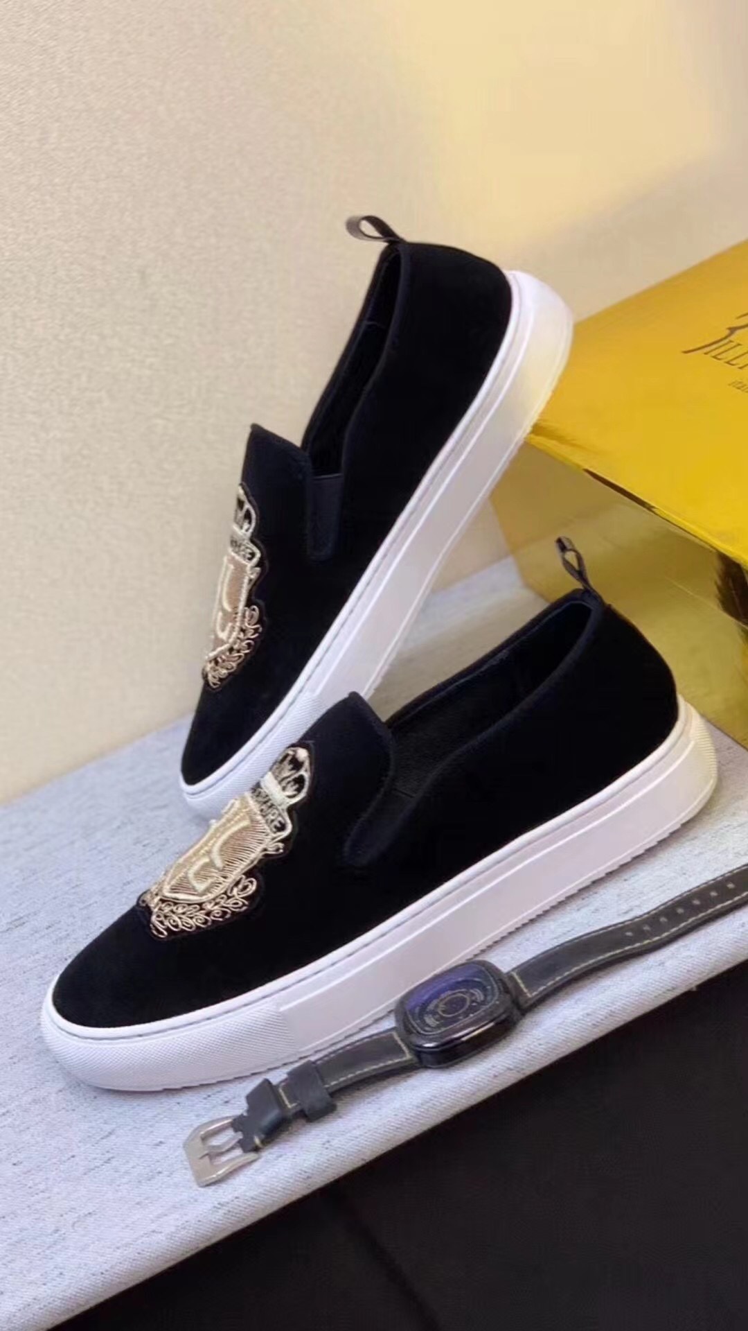 3illionaire Men's Black Embroidered Slip-On Sneakers - Size 38-44 4 i1681873872 9389 2