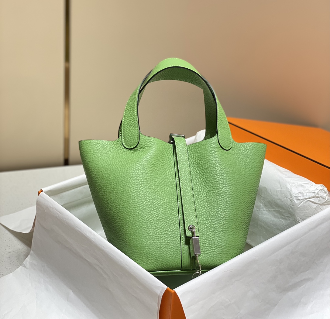Hermès Picotin Lock 18 Avocado Green Bucket Bag, Togo Leather, Silver Hardware 2 i1681883901 6838 0