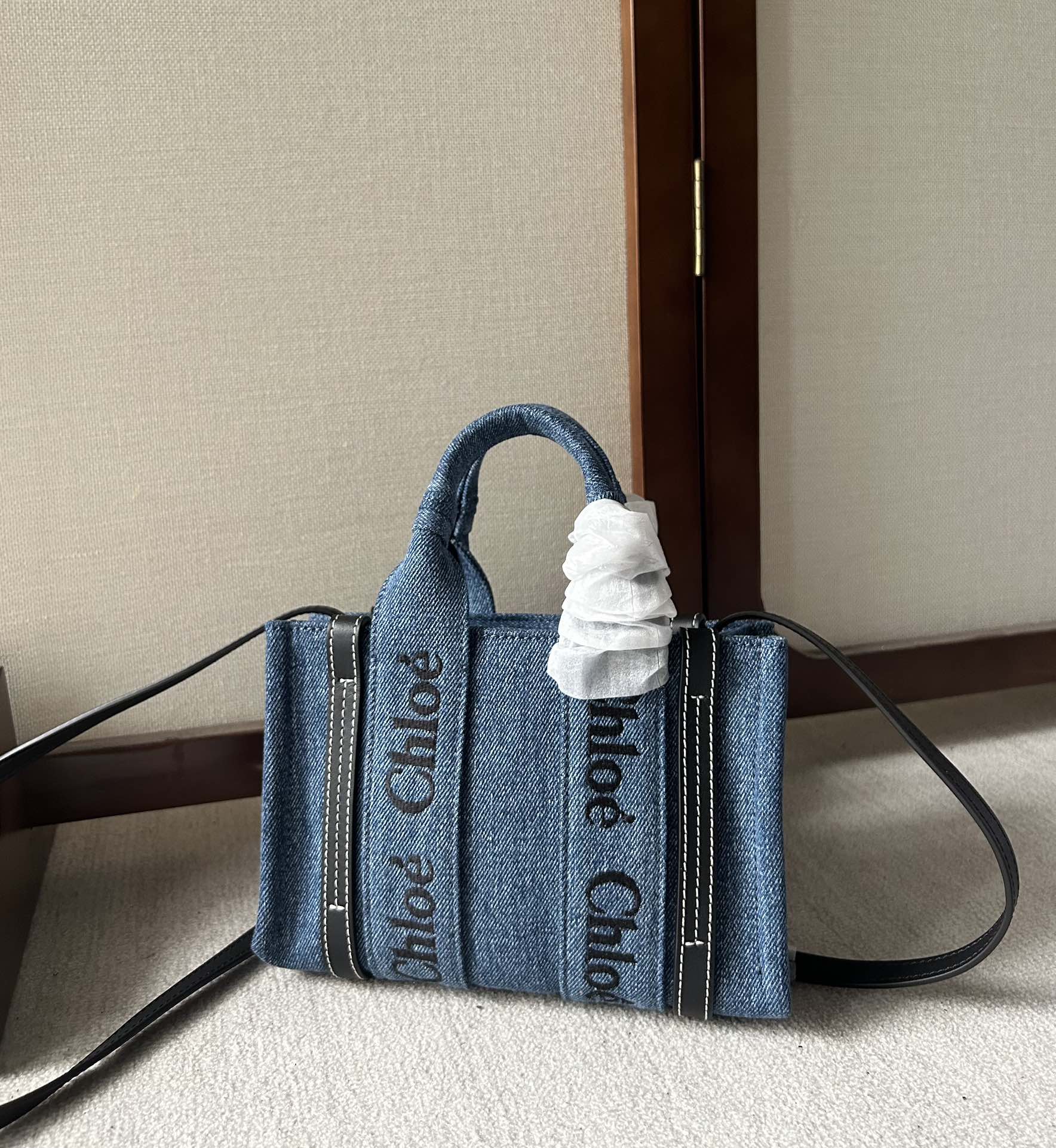 Chloe Tote Bags Denim Woody Mini