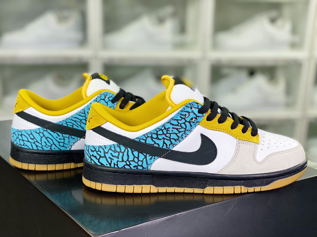 SB Dunk Low Pro ”Elephant” dunk series low-top sneakers ”white light gray black blue elephant crack pattern” 314142-061