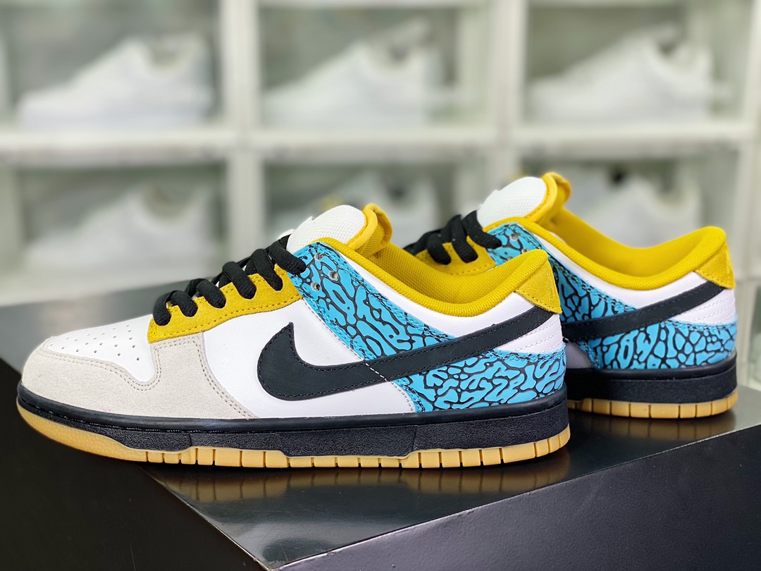 SB Dunk Low Pro ”Elephant” dunk series low-top sneakers ”white light gray black blue elephant crack pattern” 314142-061