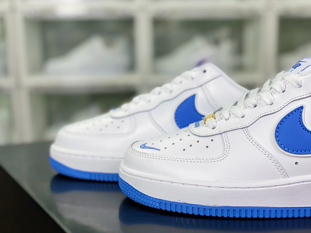 Air Force 1 '07 LOW QS ”White/University Blue Mini Swoosh” Air Force No. 1 sneakers ”Leather White University Blue Embroidered Hook” CV5696-965