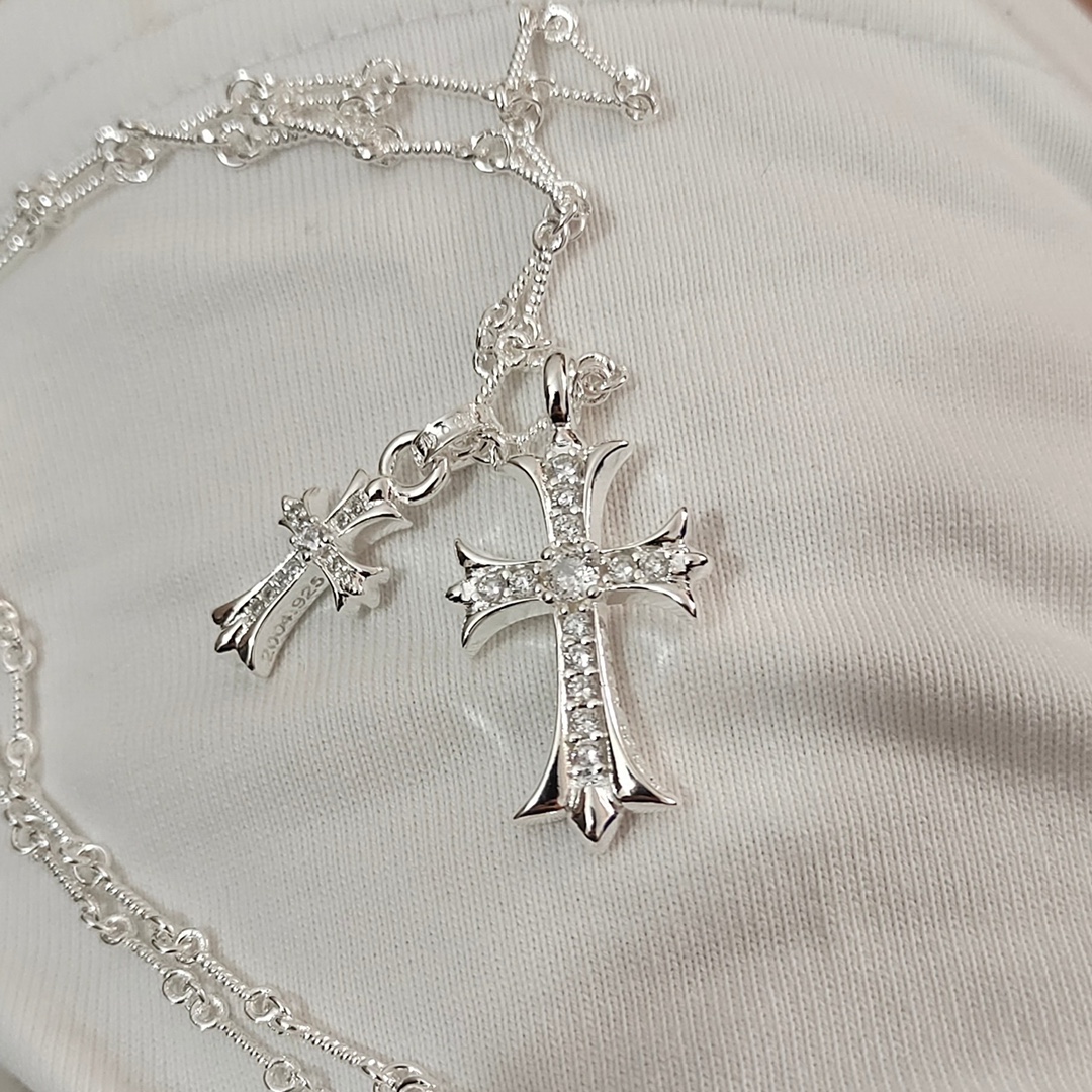 NO:106519,Today's recommendation Croheart silver double cross necklace size 55cm, jewelry quality, chrome hearts, necklace19860909今日推荐 克罗心银色双十字架项链 尺寸长度55cm,饰品精品,chrome hearts,necklace,Jewelry