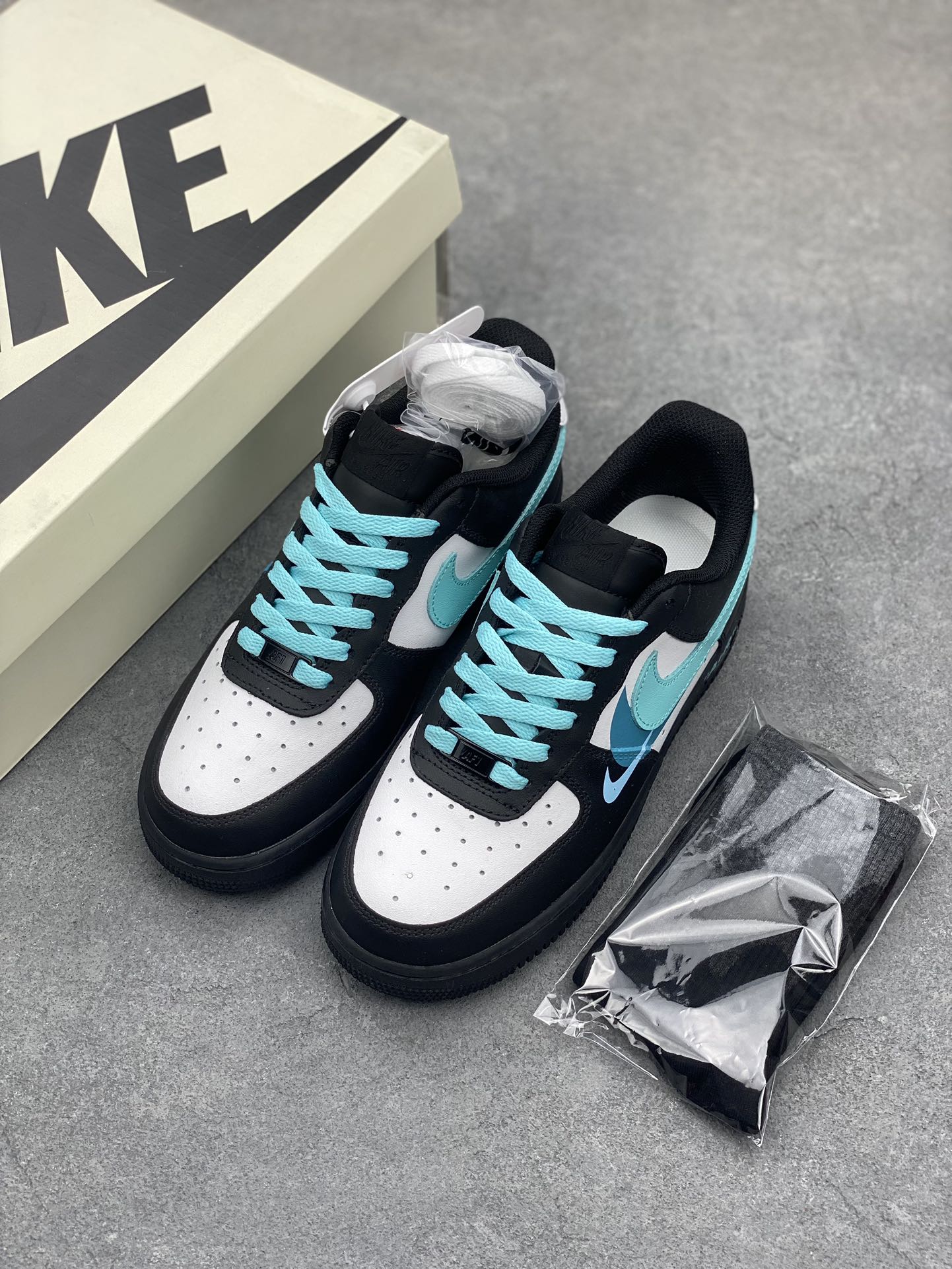 Nike Air Force 1 Low Black White Light Blue Casual Shoes FJ7740-141 9 i1681928395 6402 7
