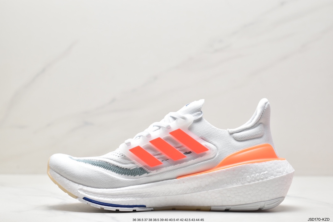 Adidas Pure Boost 23 Light Bounce Series Low-top Sock-style Knitted Breathable Cushioning Casual Sports Jogging Shoes ”White, Blue and Orange” HS6344