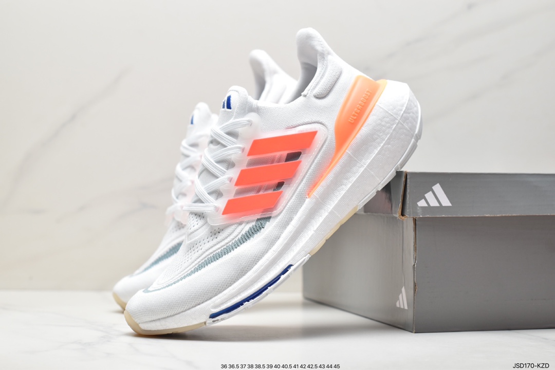 Adidas Pure Boost 23 Light Bounce Series Low-top Sock-style Knitted Breathable Cushioning Casual Sports Jogging Shoes ”White, Blue and Orange” HS6344