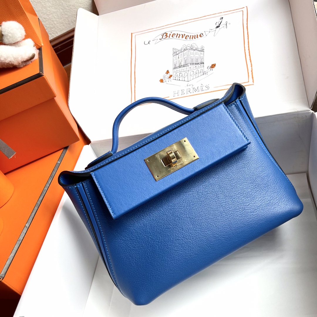 Hermès Best quality at a good price 71 French blue hermes2424 mini series evecolor cowhide with swift leather handmade wax thread small quantity