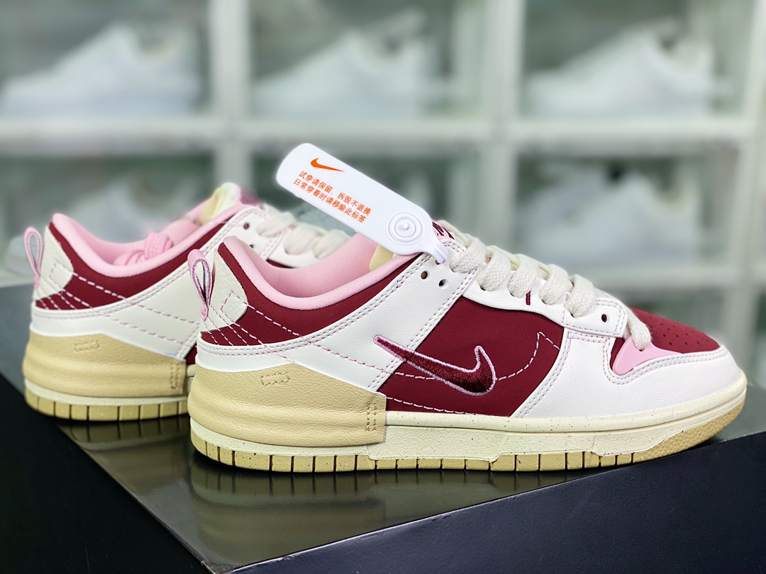 220 Dunk Low Disrupt 2”Valentine’s Day”轻量扣篮破板鞋“解构白粉酒红情人节双钩” FD4617-667