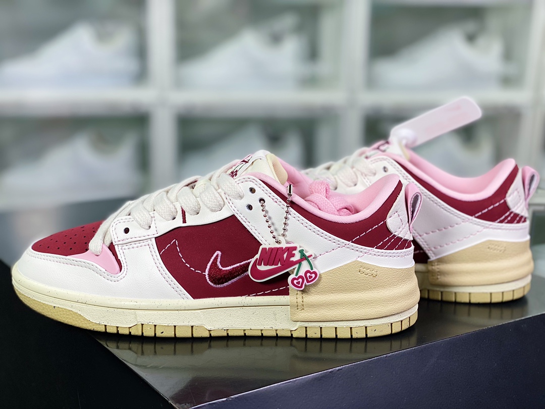 220 Dunk Low Disrupt 2”Valentine’s Day”轻量扣篮破板鞋“解构白粉酒红情人节双钩” FD4617-667