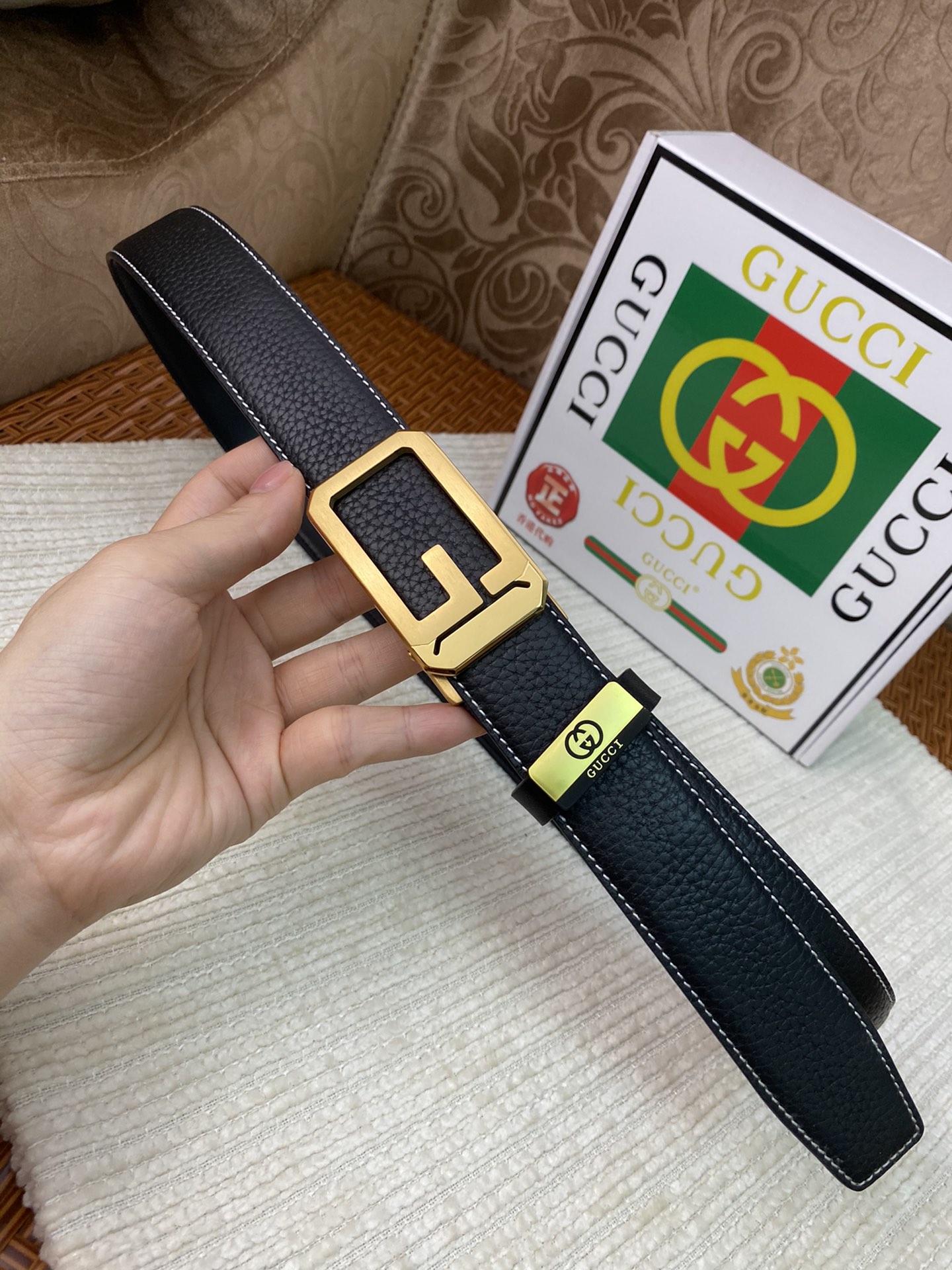 Gucci Belt, 100% Leather Belt with Golden Buckle, Designer Belt for Men 4 i1682004554 4431 2