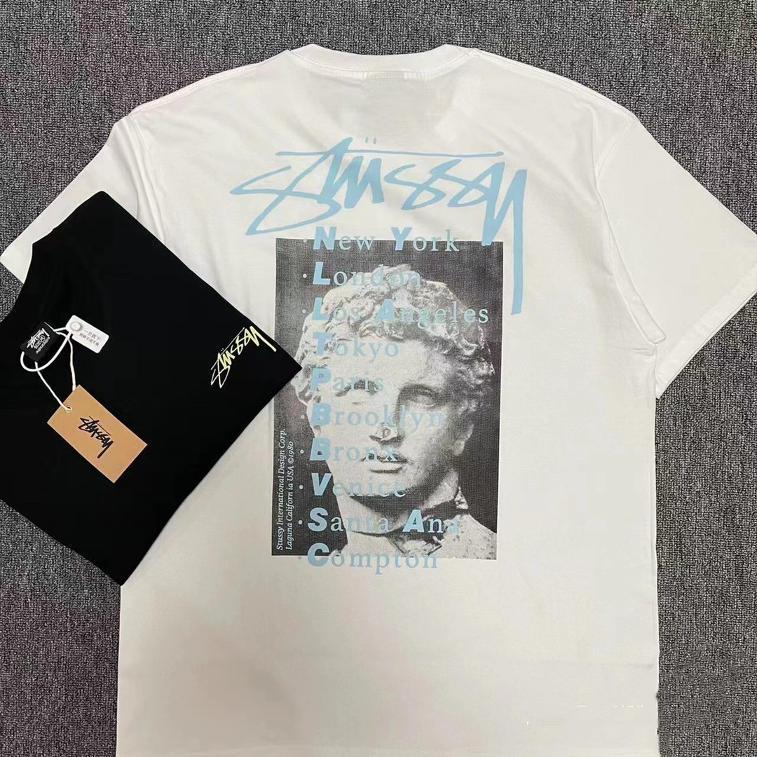 Stussy Couple T-shirts: American Fashion in Cotton, Black and White Options. Sizes S-XL. - 图片 2