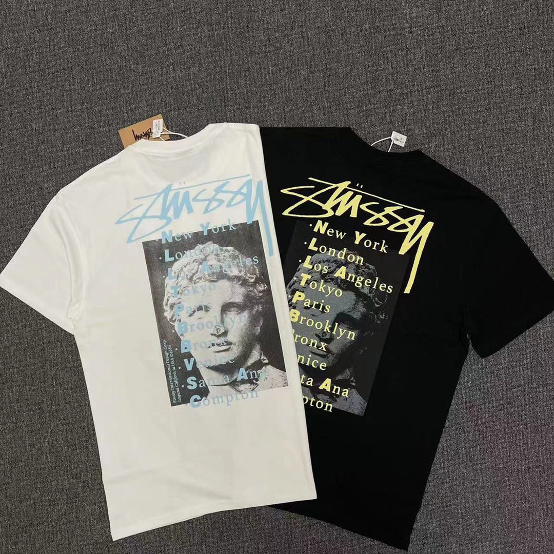 Stussy Couple T-shirts: American Fashion in Cotton, Black and White Options. Sizes S-XL. - 图片 1