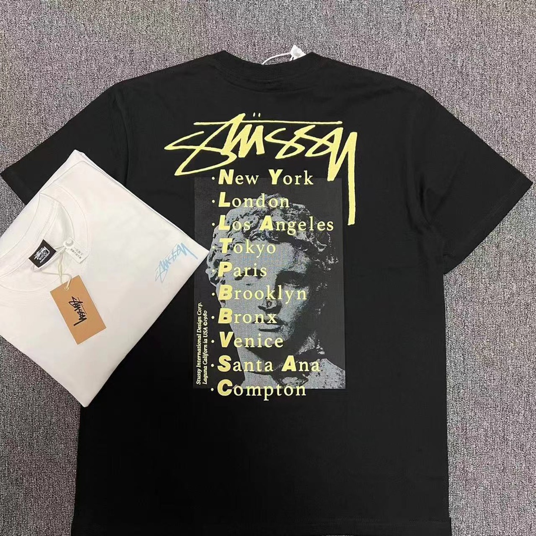Stussy Couple T-shirts: American Fashion in Cotton, Black and White Options. Sizes S-XL. - 图片 4