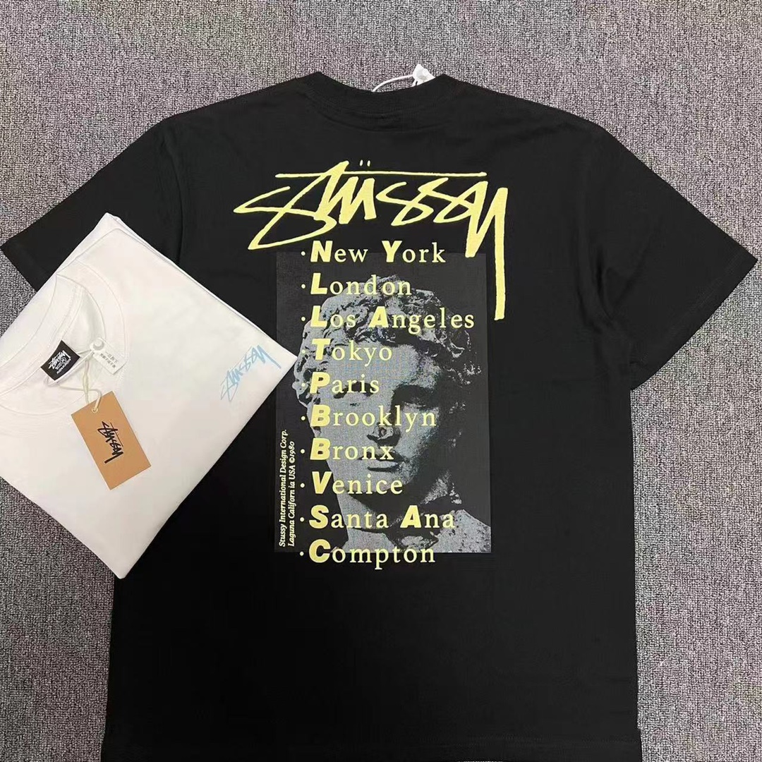 Stussy Couple T-shirts: American Fashion in Cotton, Black and White Options. Sizes S-XL. - 图片 7