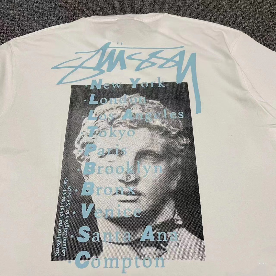 Stussy Couple T-shirts: American Fashion in Cotton, Black and White Options. Sizes S-XL. - 图片 5