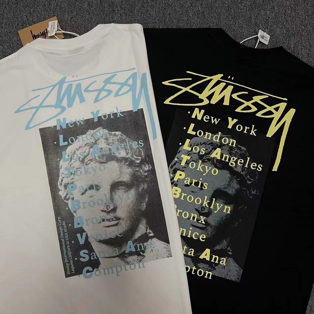 Stussy Couple T-shirts: American Fashion in Cotton, Black and White Options. Sizes S-XL. - 图片 3