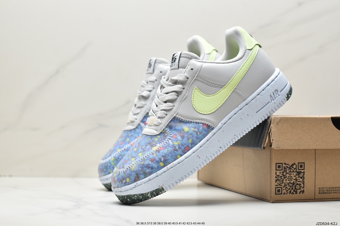 140 Nike Air Force 1 Crater"Barely Volt White"空军坑状系列低帮慢跑鞋“环保灰荧光绿蓝彩”CT1986-400