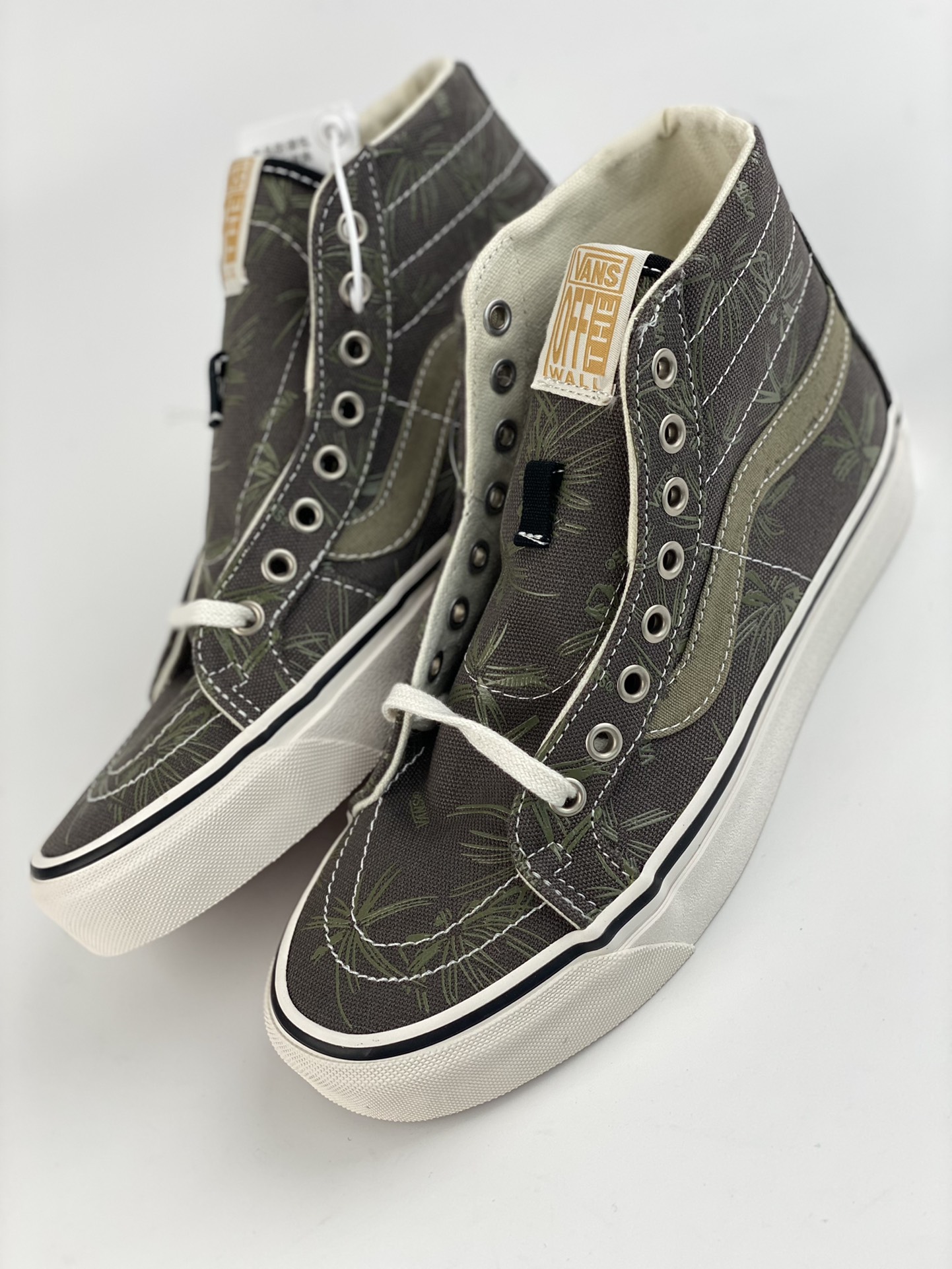 Vans official SK8-Hi black dark green palm leaf print high top cork insole color men's and women's canvas shoes