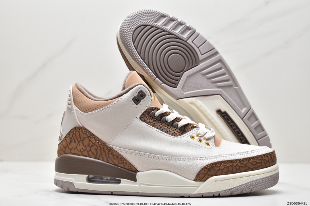 Air Jordan 3 ”Palomino” ”Mocha Cracked” The entire shoe body is covered with light gray suede CT8532-102