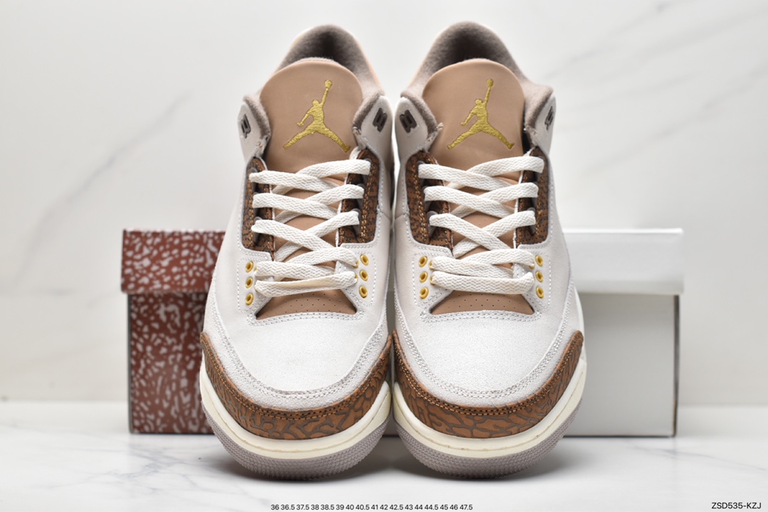 Air Jordan 3 ”Palomino” ”Mocha Cracked” The entire shoe body is covered with light gray suede CT8532-102