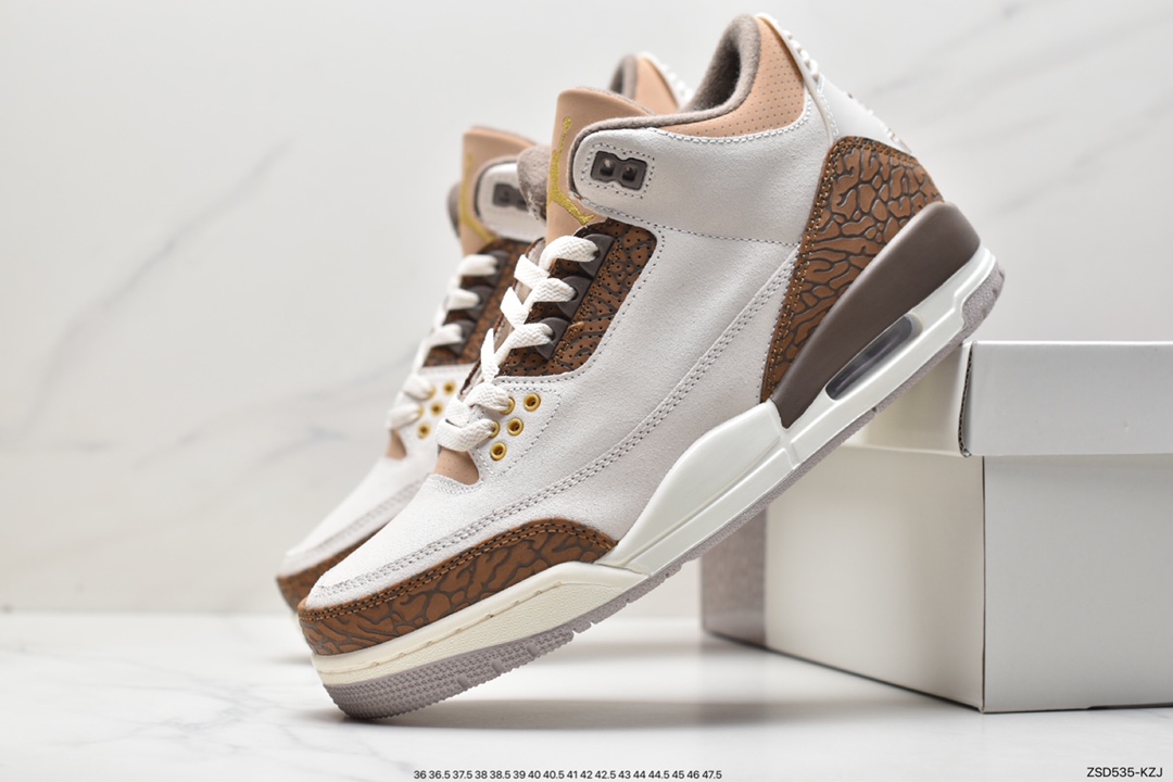 Air Jordan 3 ”Palomino” ”Mocha Cracked” The entire shoe body is covered with light gray suede CT8532-102