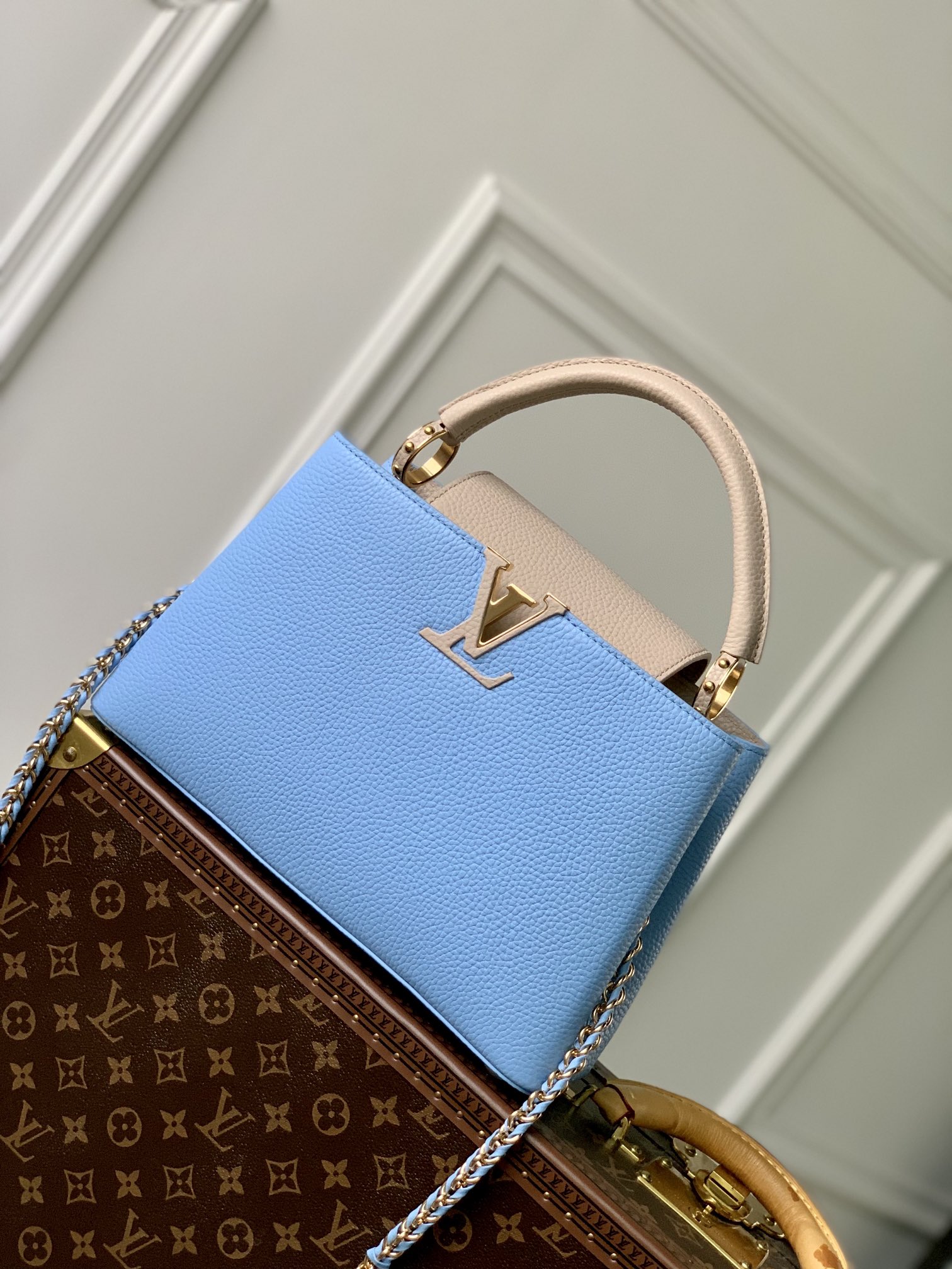 Louis Vuitton LV Capucines Cheap
 Bags Handbags Blue Splicing Cowhide Snake Skin M21689