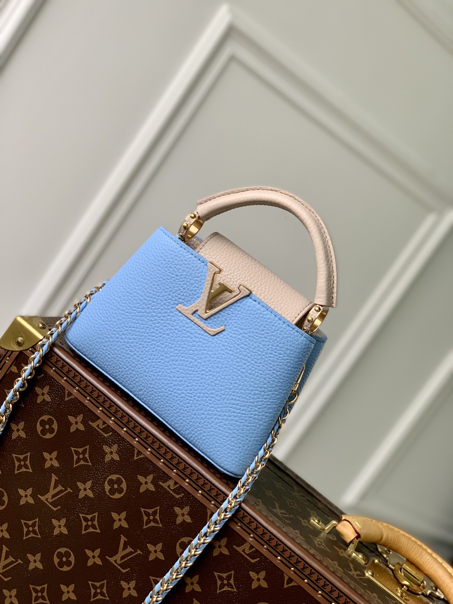 Louis Vuitton LV Capucines Bags Handbags Blue Splicing Cowhide Snake Skin Mini M21689