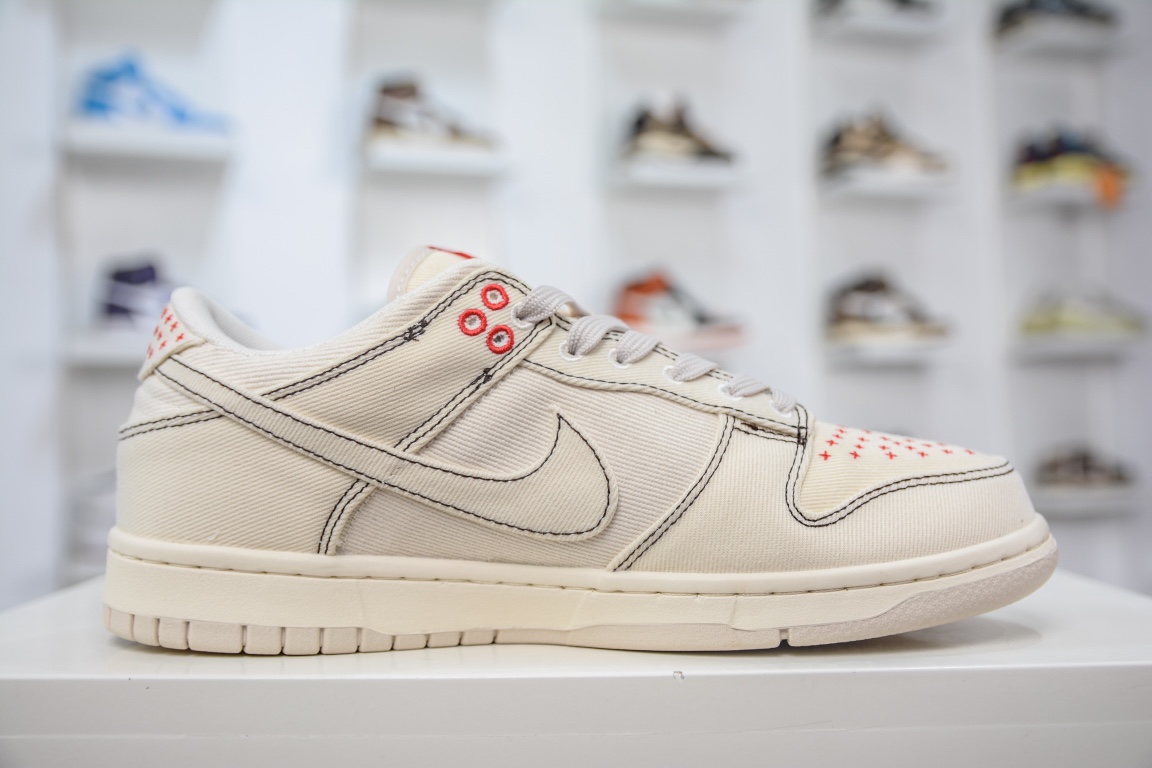 Nike SB Dunk Low ”Light Orewood Brown” dunk series low-top casual sports skateboard shoes ”canvas off-white red cross stitch” DV0834-100