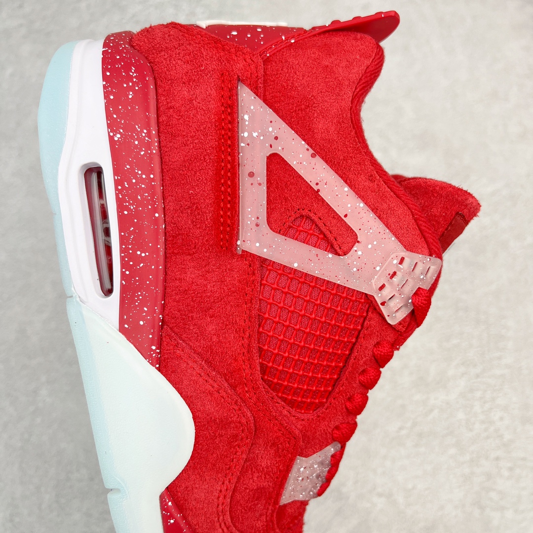 图片[6]-💰130 ＃PB版 福利特价‼Air Jordan AJ4 Retro PE 俄克拉荷马限定大红 耗时半年巨作 40余配色陆续出货 全套原纸板楦头开发 调试30余版 确保原汁原味完美呈现四代版型 一比一鞋头弧度高度趴度鞋身弧度 此版本只针对中端市场 皮料材质有所更替 其他数据细节工艺流程均保持公司一致 细节品控鞋型随意秒杀市面3XX 4XX 原厂TPU网格鞋带扣 正确内里网布 菱角分明不变形无多余毛边 柔软性质感一致于原鞋 原厂织唛标 原厂飞人电绣工艺 独家绑鞋带手法 印刷中底布 四线拉帮 米色美纹纸贴合固定 进口港宝加持 后跟自然饱满 全鞋荧光划线卡点 追求极致完美 每一双都是工艺品 多重QC质检 超越公司货的品控标准 实实在在的免检产品 尺码：40 40.5 41 42 42.5 43 44 44.5 45 46 47.5 编码：by2936000-运动鞋