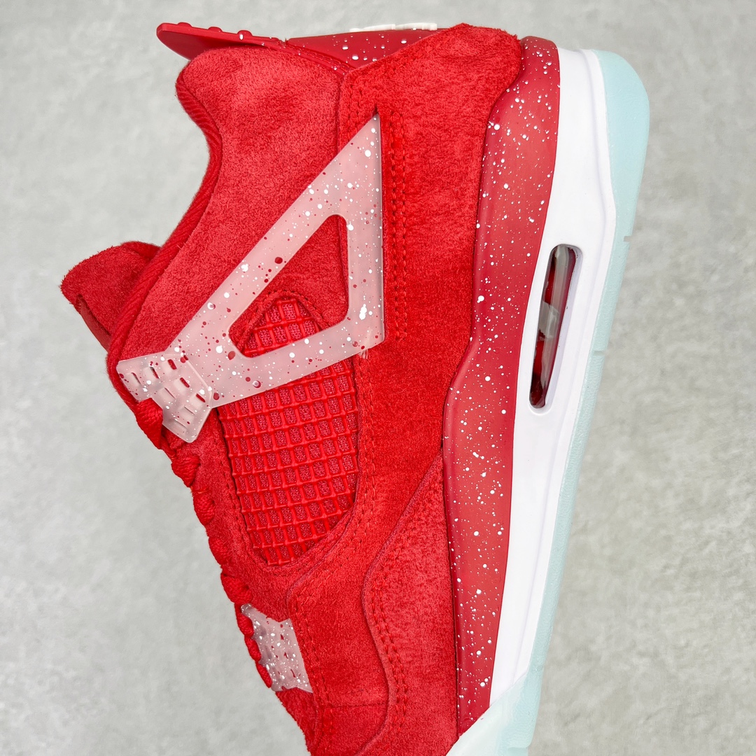 图片[7]-💰130 ＃PB版 福利特价‼Air Jordan AJ4 Retro PE 俄克拉荷马限定大红 耗时半年巨作 40余配色陆续出货 全套原纸板楦头开发 调试30余版 确保原汁原味完美呈现四代版型 一比一鞋头弧度高度趴度鞋身弧度 此版本只针对中端市场 皮料材质有所更替 其他数据细节工艺流程均保持公司一致 细节品控鞋型随意秒杀市面3XX 4XX 原厂TPU网格鞋带扣 正确内里网布 菱角分明不变形无多余毛边 柔软性质感一致于原鞋 原厂织唛标 原厂飞人电绣工艺 独家绑鞋带手法 印刷中底布 四线拉帮 米色美纹纸贴合固定 进口港宝加持 后跟自然饱满 全鞋荧光划线卡点 追求极致完美 每一双都是工艺品 多重QC质检 超越公司货的品控标准 实实在在的免检产品 尺码：40 40.5 41 42 42.5 43 44 44.5 45 46 47.5 编码：by2936000-运动鞋