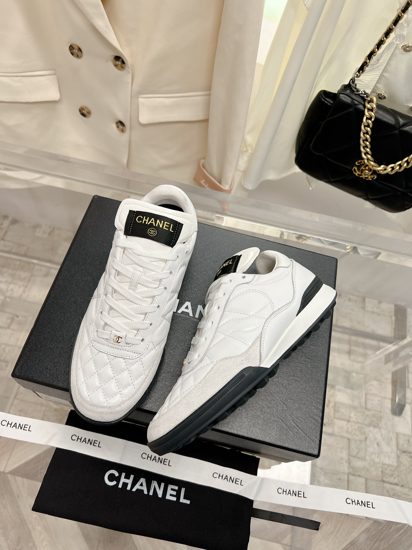 Chanel Shoes Sneakers Lambskin Rubber Sheepskin TPU