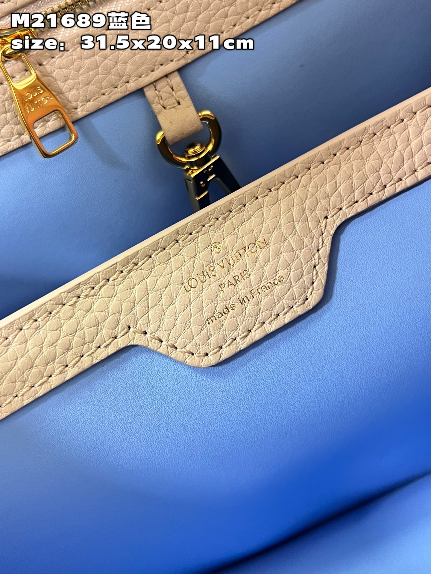 顶级原单M21689蓝色中号此款Taurillon皮革版CapucinesMM手袋呈现柔美清新的色调令人