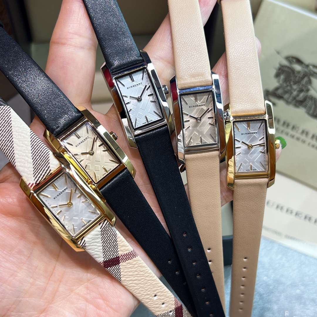 BURBERRY Baballi Rectangular Plaque Watch: Swiss Quartz, Steel, Cattle Belt, 19x30mm, 5mm Thick - 图片 1