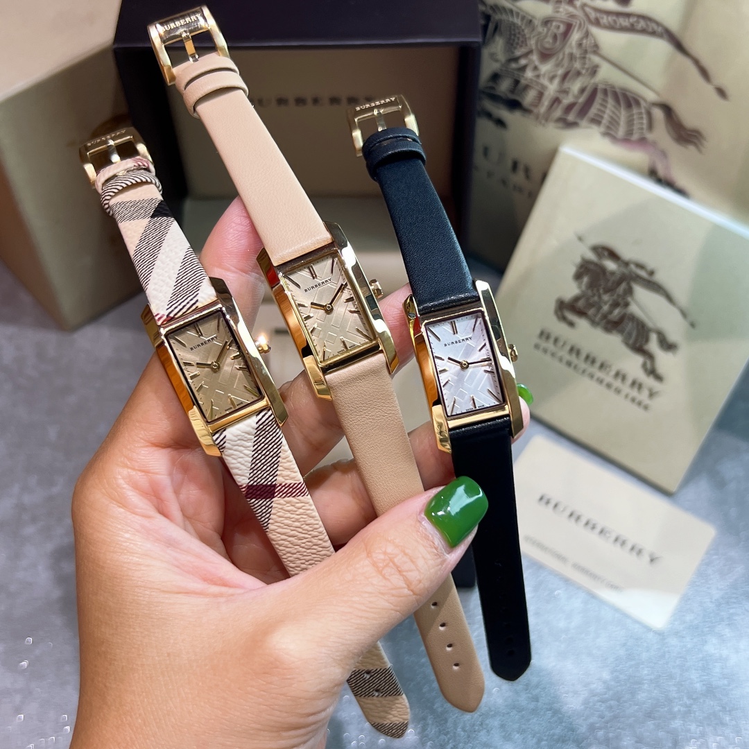 BURBERRY Baballi Rectangular Plaque Watch: Swiss Quartz, Steel, Cattle Belt, 19x30mm, 5mm Thick - 图片 2