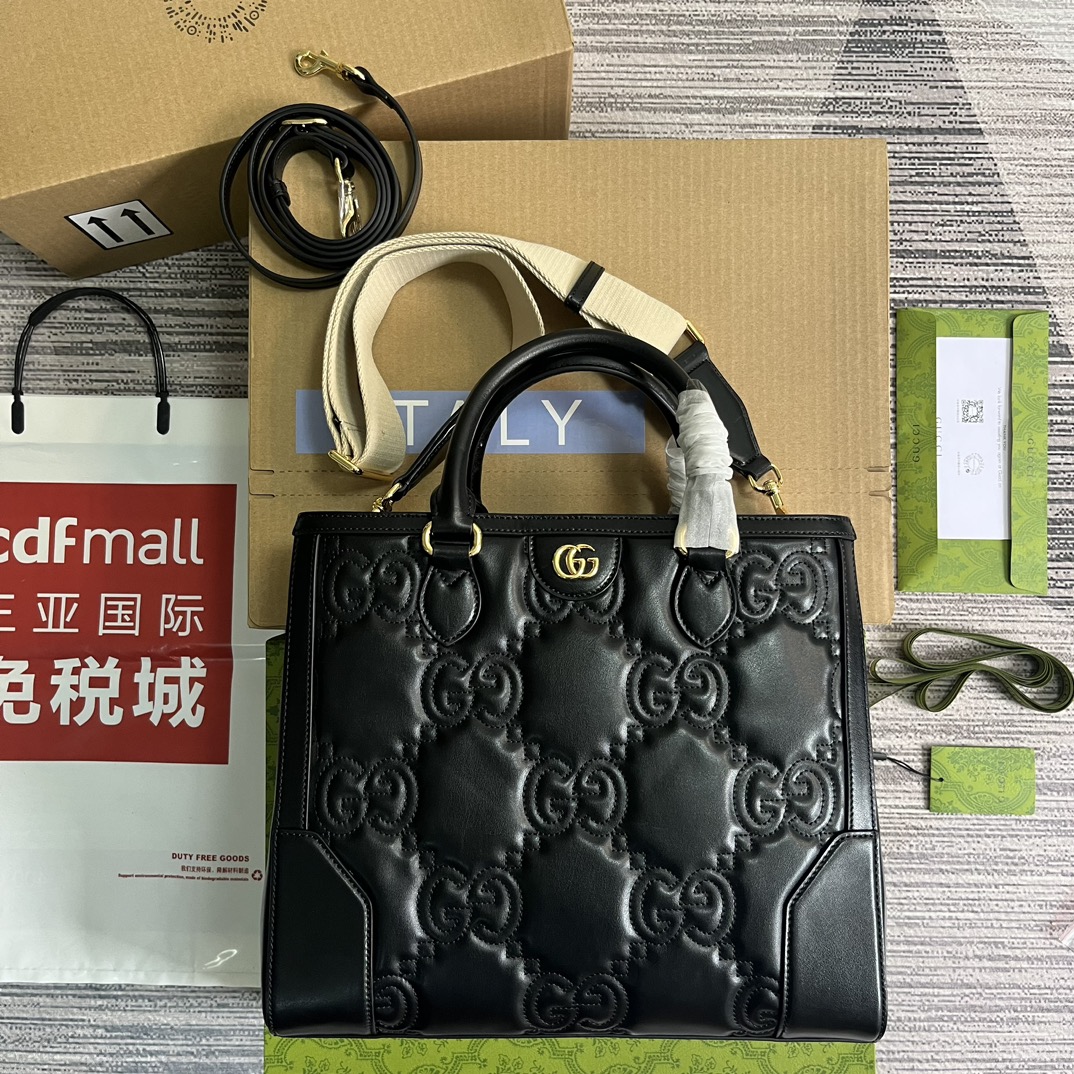 GUCCI GG Matelassé 皮革 托特包 双G配件 可拆式肩带