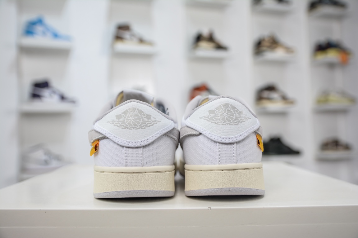 220 原装Union LA x Air Jordan 1 KO Low ”white” UN联名帆布浅白可换魔术贴钩子 DO8912-101
