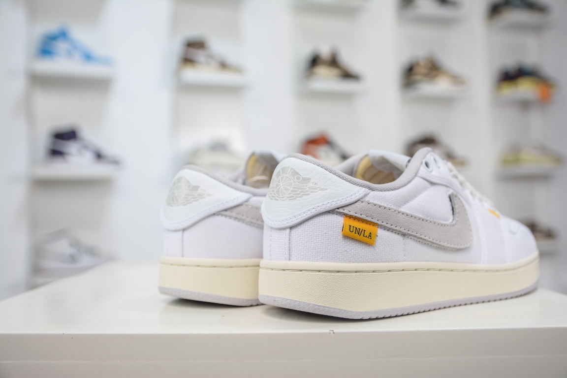 220 原装Union LA x Air Jordan 1 KO Low ”white” UN联名帆布浅白可换魔术贴钩子 DO8912-101