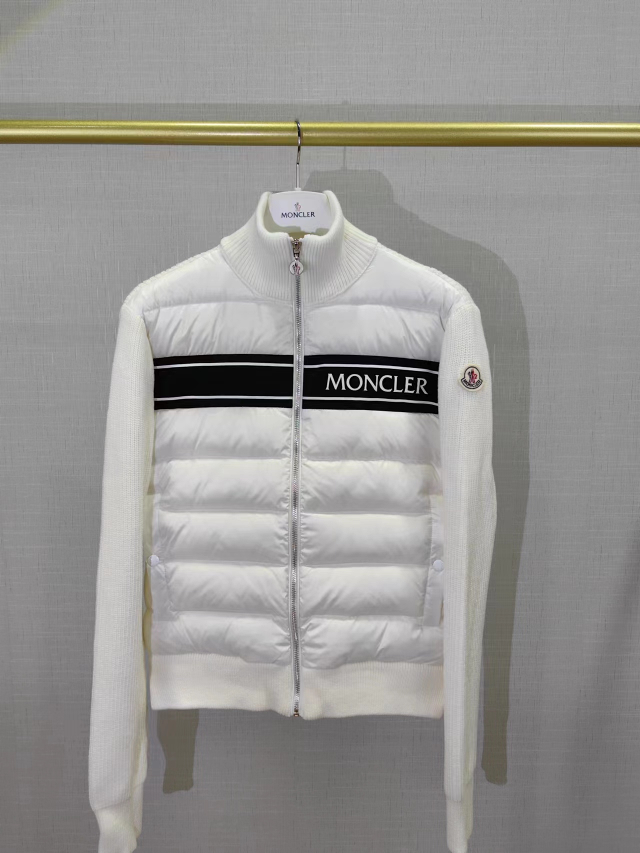 Moncler Ropa Rebecas Abrigos y chaquetas Chaqueta de plumón Jersey de punto Negro Blanco Hombres Tejido Lana