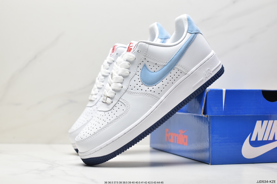 向波多黎各致敬！耐克Nike Air Force 1’07 Low”Puerto Rico”空军一号板鞋“冲孔皮革白蓝”DQ9200-100