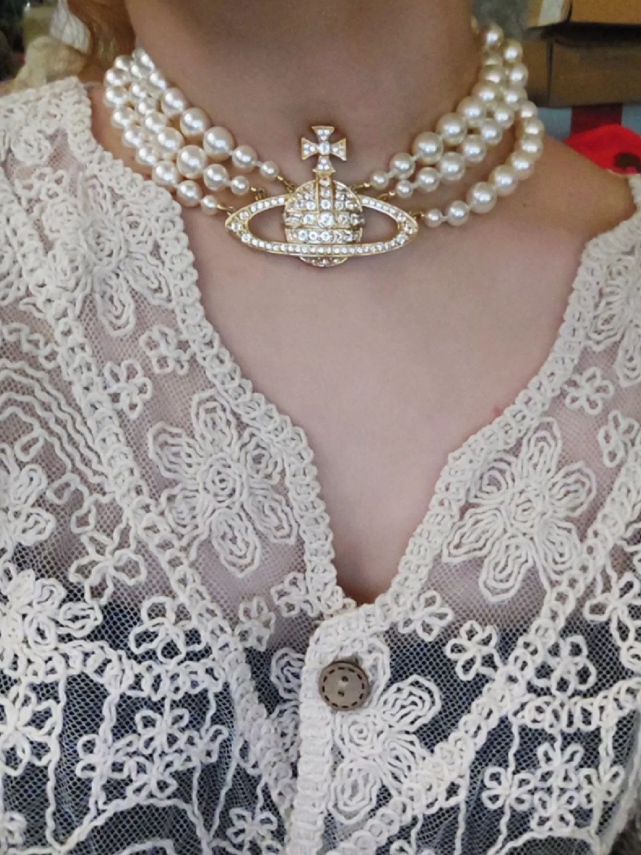 NO:104527,The same three-layer pearl Saturn necklace for the Queen Mother Jennie, the Queen Mother Jennie, necklace for the Queen Mother Jennie19860909西太后jennie同款三层珍珠土星项链,西太后项链,necklace,Jewelry