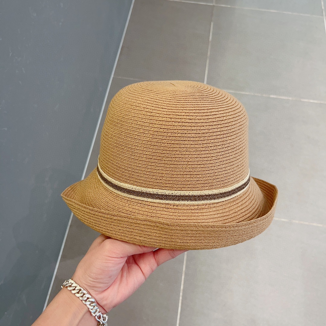 Gucci Hats Straw Hat Black Khaki