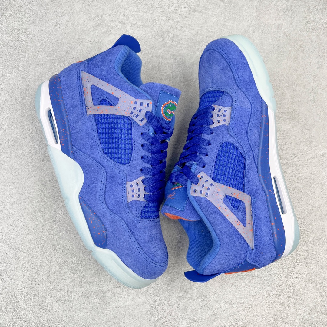 图片[3]-💰130 ＃PB版 福利特价‼Air Jordan AJ4 Retro PE 佛罗里达大学限定鳄鱼蓝橘 耗时半年巨作 40余配色陆续出货 全套原纸板楦头开发 调试30余版 确保原汁原味完美呈现四代版型 一比一鞋头弧度高度趴度鞋身弧度 此版本只针对中端市场 皮料材质有所更替 其他数据细节工艺流程均保持公司一致 细节品控鞋型随意秒杀市面3XX 4XX 原厂TPU网格鞋带扣 正确内里网布 菱角分明不变形无多余毛边 柔软性质感一致于原鞋 原厂织唛标 原厂飞人电绣工艺 独家绑鞋带手法 印刷中底布 四线拉帮 米色美纹纸贴合固定 进口港宝加持 后跟自然饱满 全鞋荧光划线卡点 追求极致完美 每一双都是工艺品 多重QC质检 超越公司货的品控标准 实实在在的免检产品 尺码：40 40.5 41 42 42.5 43 44 44.5 45 46 47.5 编码：by2936000-运动鞋