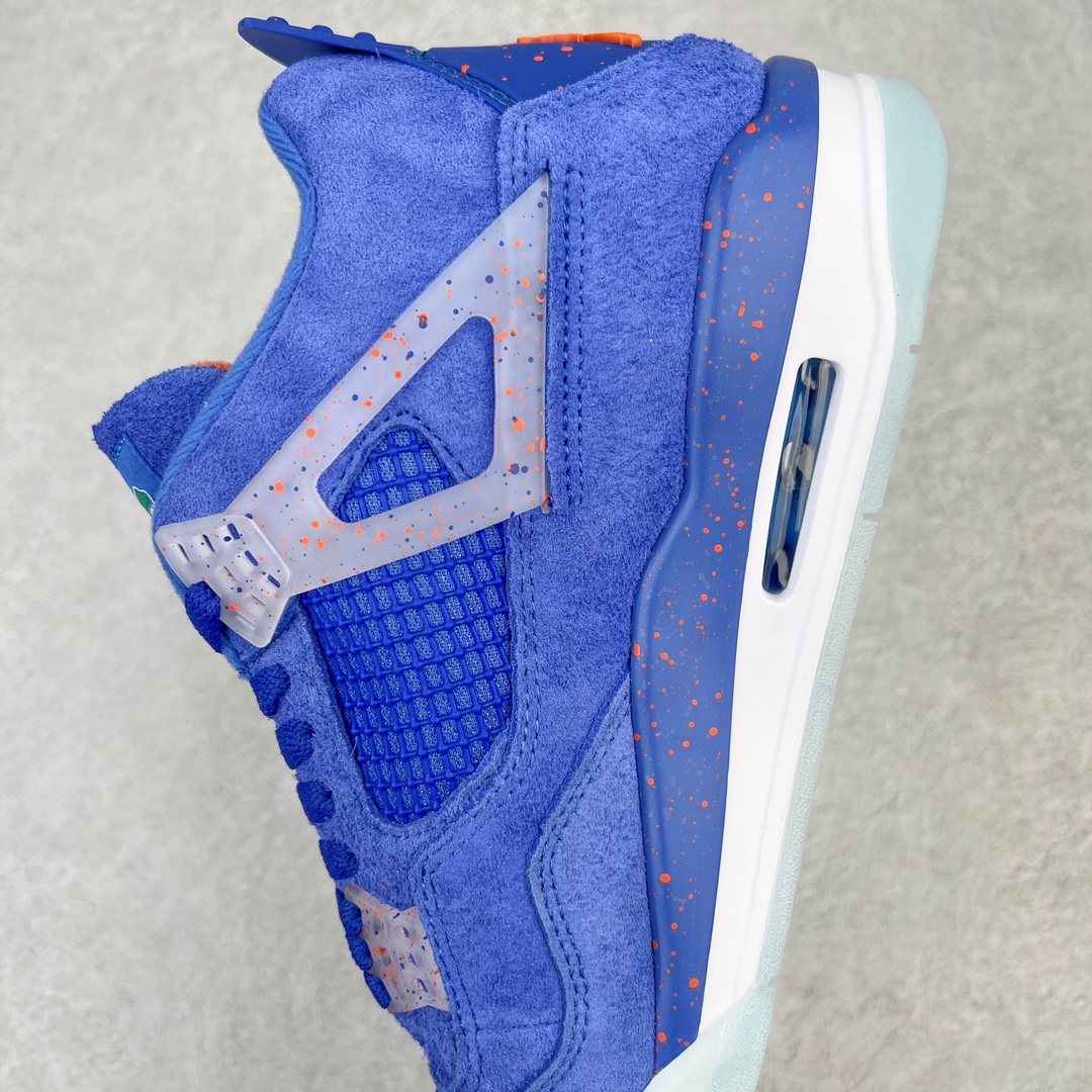 图片[7]-💰130 ＃PB版 福利特价‼Air Jordan AJ4 Retro PE 佛罗里达大学限定鳄鱼蓝橘 耗时半年巨作 40余配色陆续出货 全套原纸板楦头开发 调试30余版 确保原汁原味完美呈现四代版型 一比一鞋头弧度高度趴度鞋身弧度 此版本只针对中端市场 皮料材质有所更替 其他数据细节工艺流程均保持公司一致 细节品控鞋型随意秒杀市面3XX 4XX 原厂TPU网格鞋带扣 正确内里网布 菱角分明不变形无多余毛边 柔软性质感一致于原鞋 原厂织唛标 原厂飞人电绣工艺 独家绑鞋带手法 印刷中底布 四线拉帮 米色美纹纸贴合固定 进口港宝加持 后跟自然饱满 全鞋荧光划线卡点 追求极致完美 每一双都是工艺品 多重QC质检 超越公司货的品控标准 实实在在的免检产品 尺码：40 40.5 41 42 42.5 43 44 44.5 45 46 47.5 编码：by2936000-运动鞋