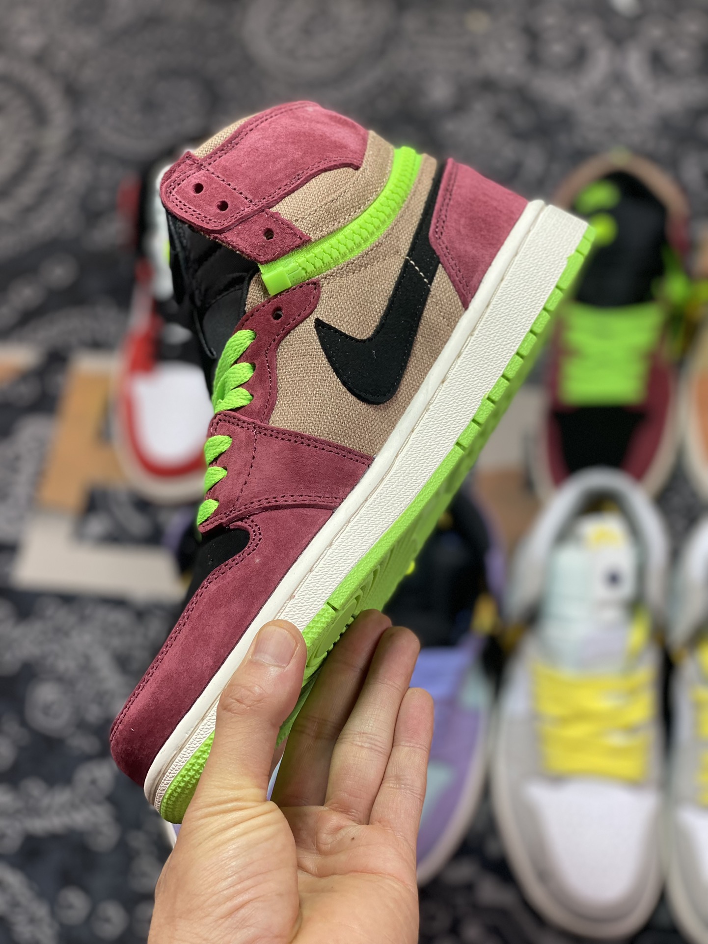 Air Jordan 1 Switch brown reddish brown fluorescent green black zipper J1 Joe 1 high top culture basketball shoes CW6576-800