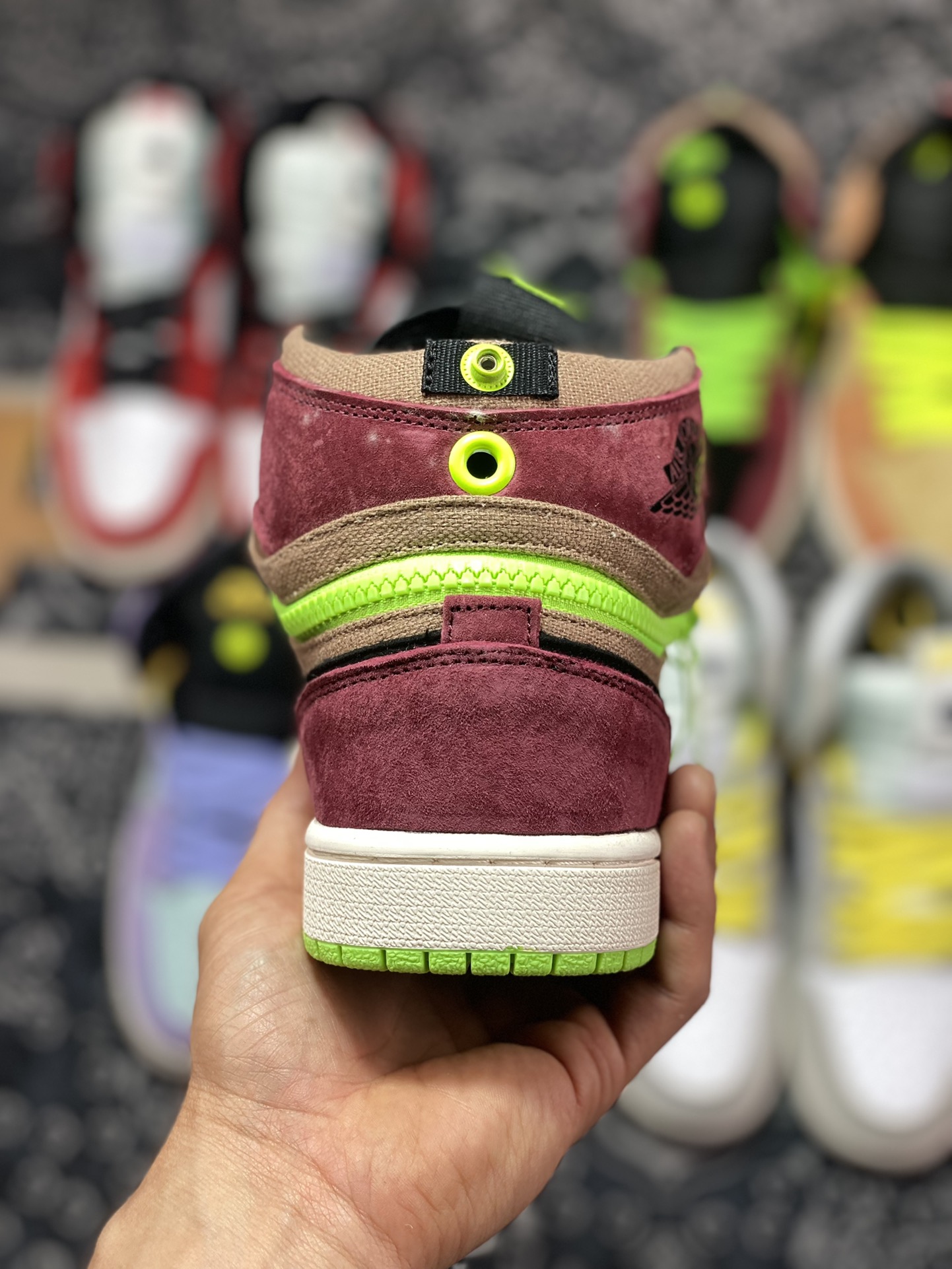 Air Jordan 1 Switch brown reddish brown fluorescent green black zipper J1 Joe 1 high top culture basketball shoes CW6576-800