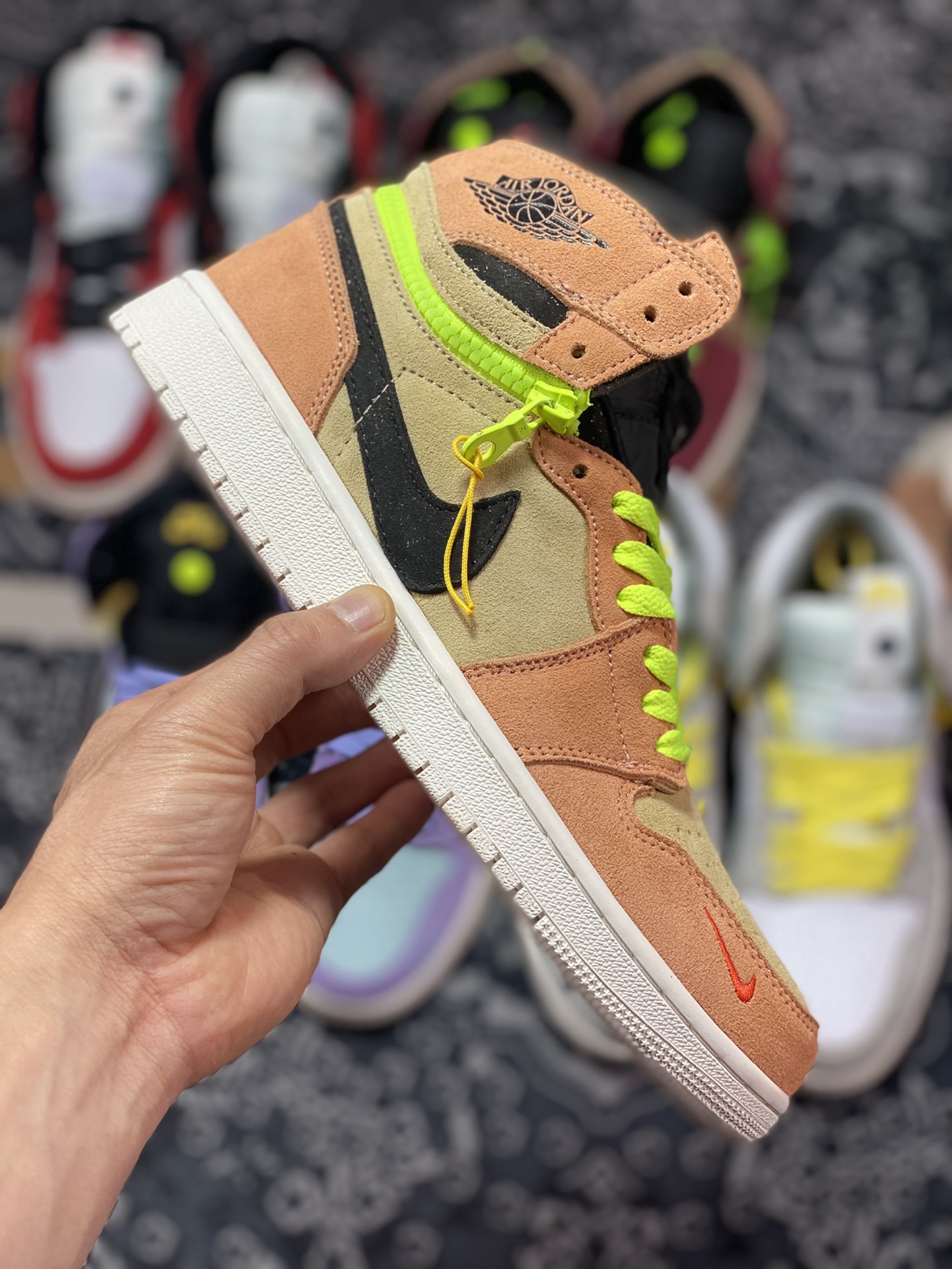 Air Jordan 1 Switch ”Peach Neon” apricot orange zipper J1 Jordan 1 high-top culture basketball shoes CW6576-800