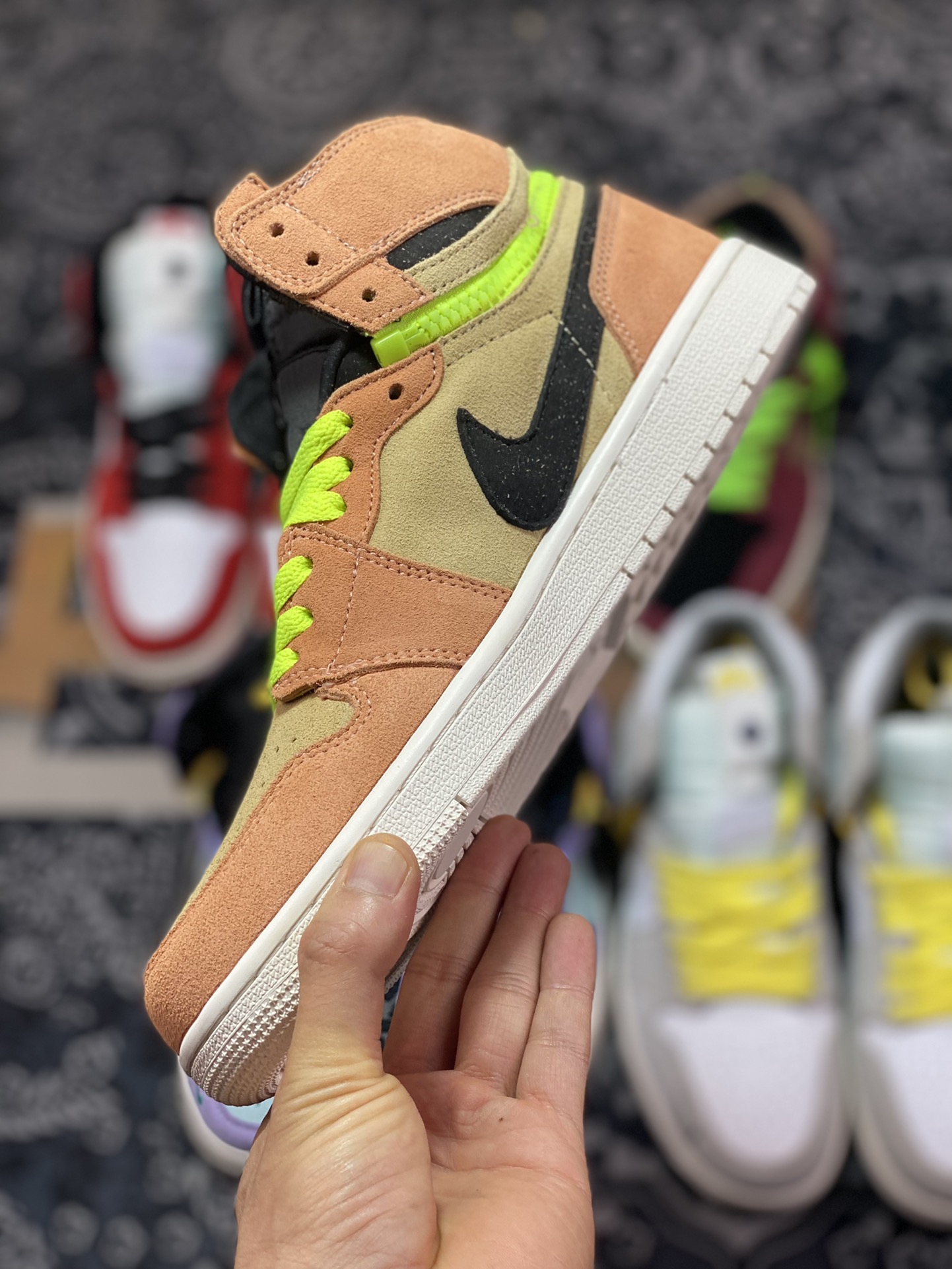 Air Jordan 1 Switch ”Peach Neon” apricot orange zipper J1 Jordan 1 high-top culture basketball shoes CW6576-800