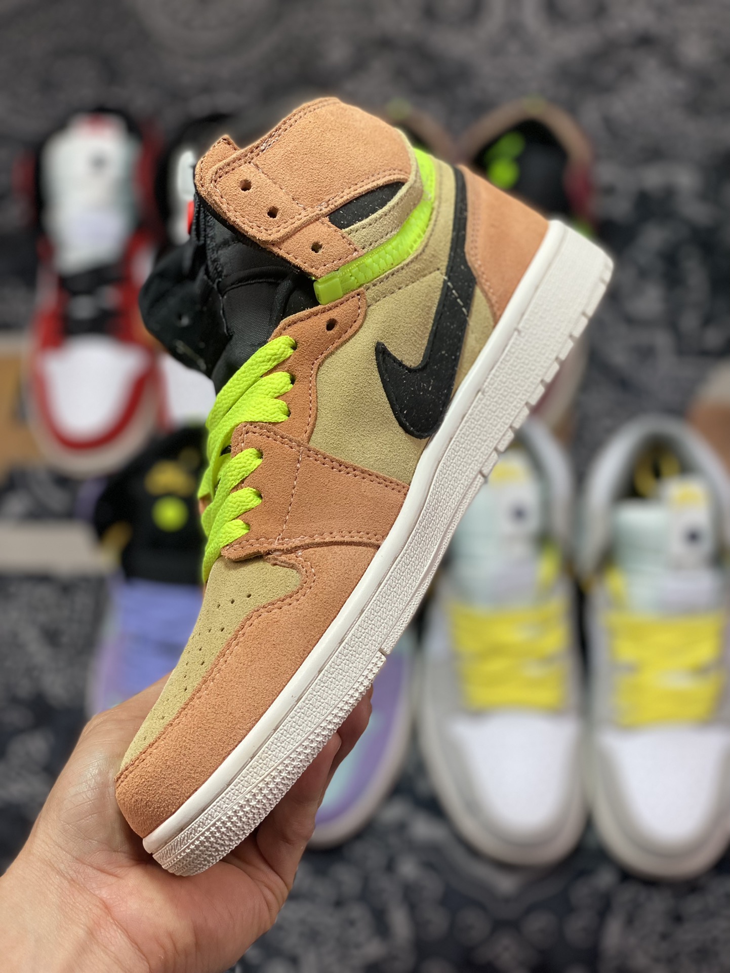 Air Jordan 1 Switch ”Peach Neon” apricot orange zipper J1 Jordan 1 high-top culture basketball shoes CW6576-800