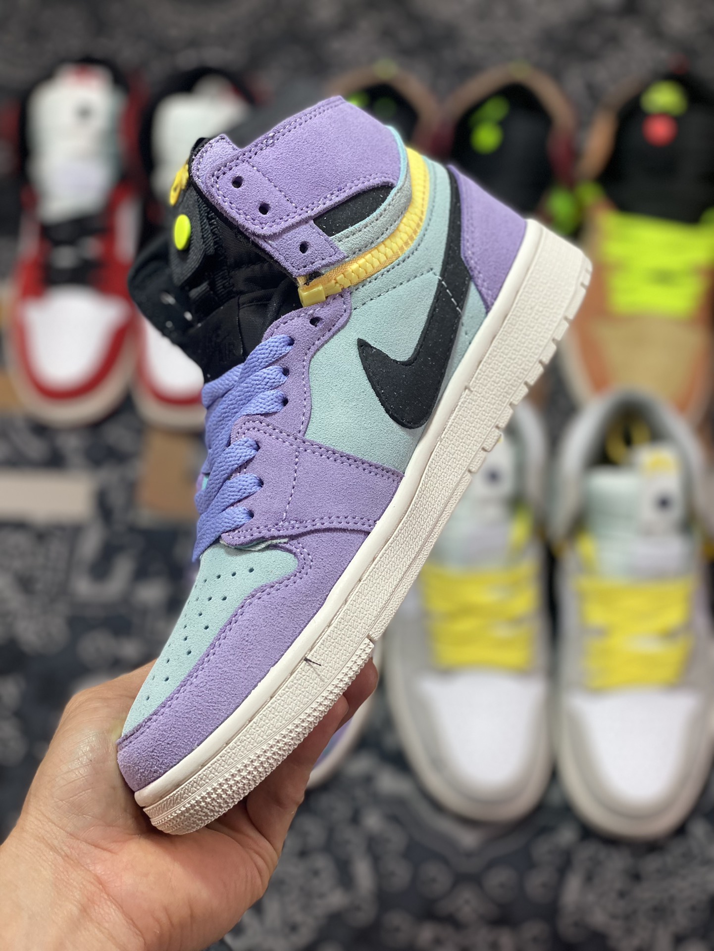 Air Jordan 1 Switch ”Violets Yellow” Violet Zipper J1 Joe 1 High Top Culture Basketball Shoes CW6576-300